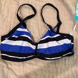 Seafolly Blue and Black Striped Bikini Top Brand New